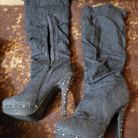 Knee high jean boots - Picture 2 of 4
